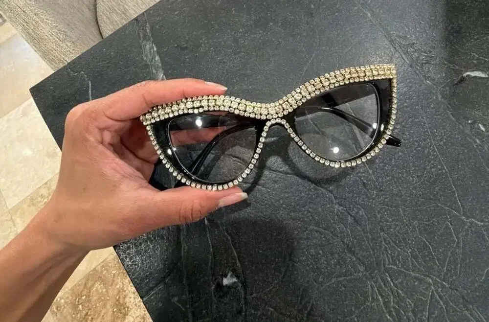 Cat Eye Rhinestone Embellished Black Frame Glasses